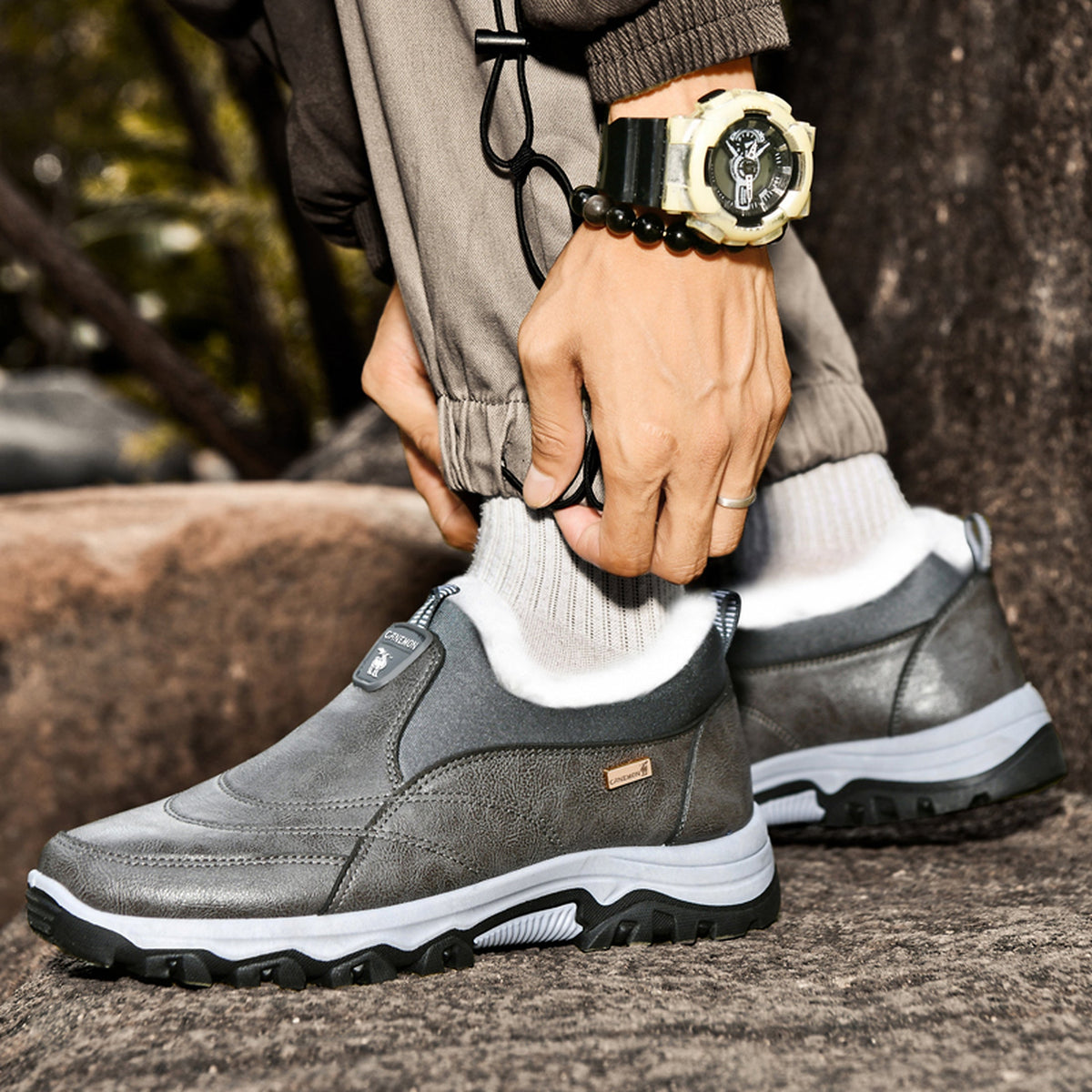 CANEMON 3351 gray fleece-lined slip-on shoes, view 05