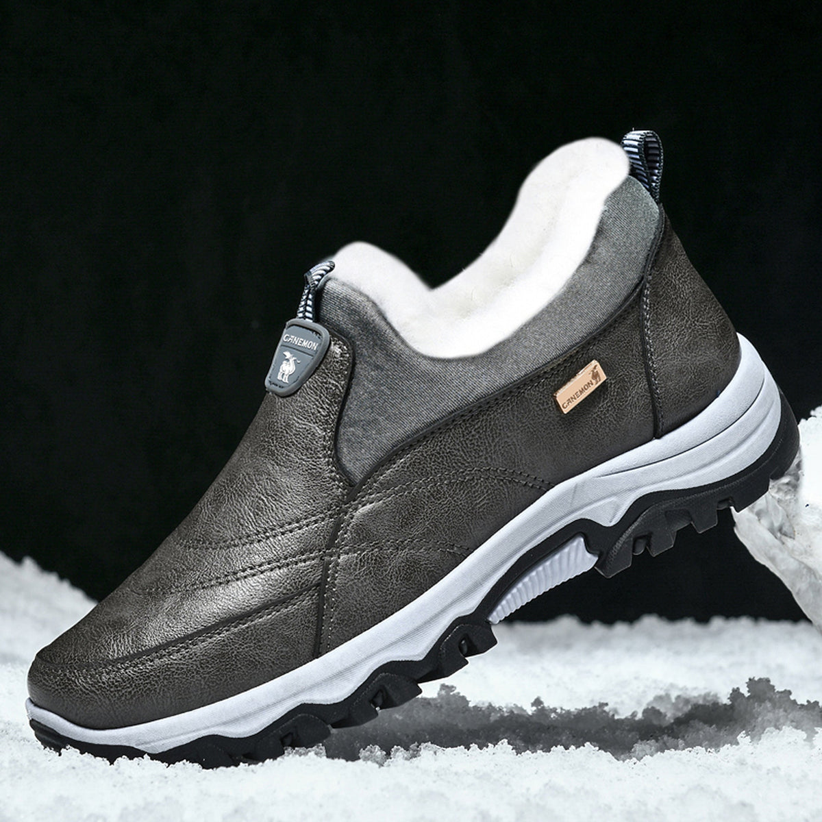 CANEMON 3351 gray fleece-lined slip-on shoes, view 07