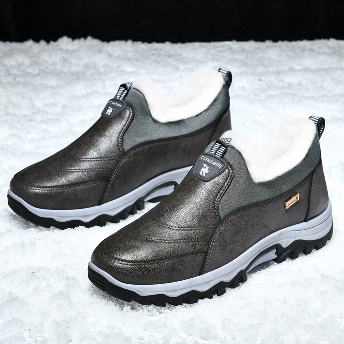 CANEMON 3351 gray fleece-lined slip-on shoes, view 08