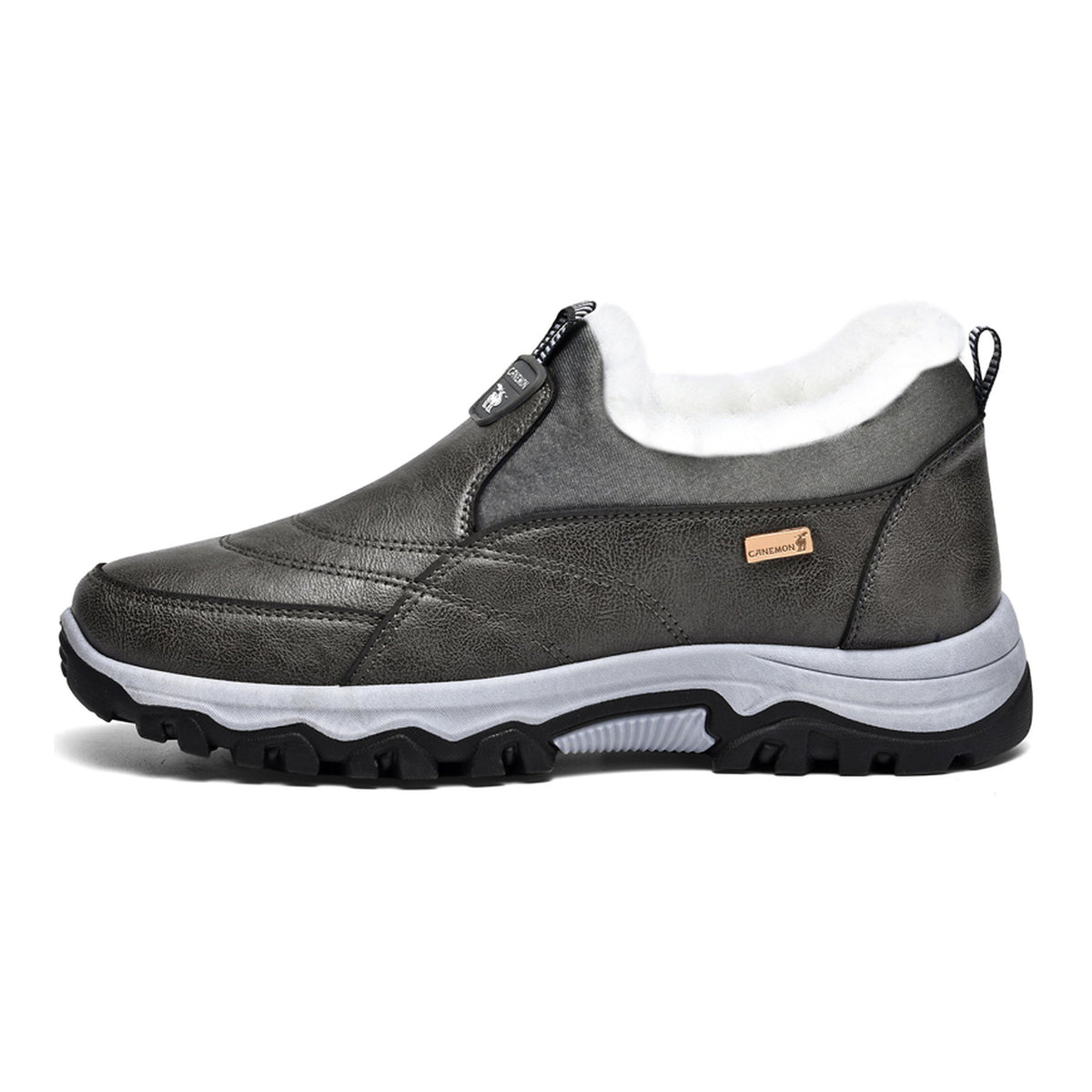 CANEMON 3351 gray fleece-lined slip-on shoes, side profile