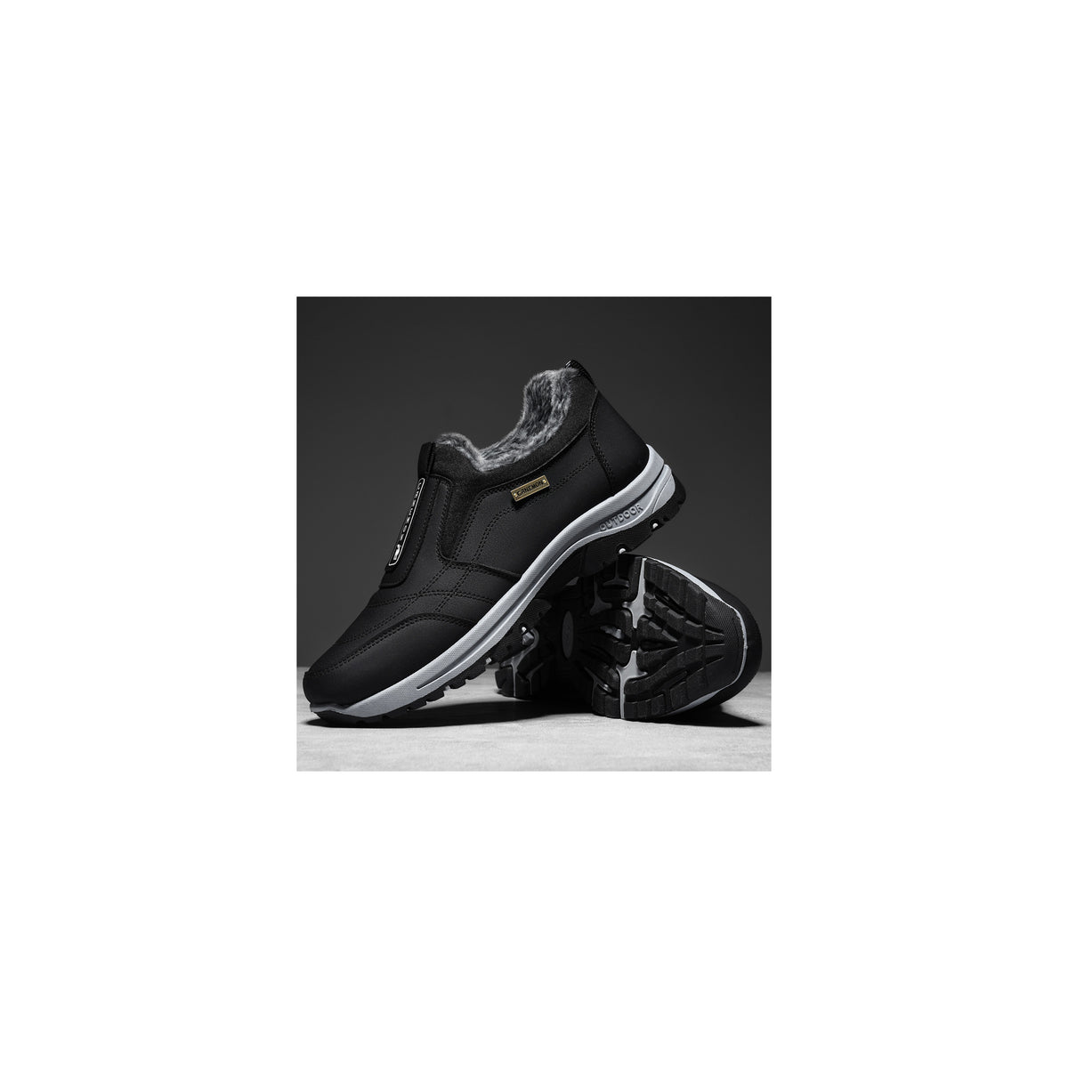 CANEMON 3371 Black fleece-lined winter slip-on shoes 01 view