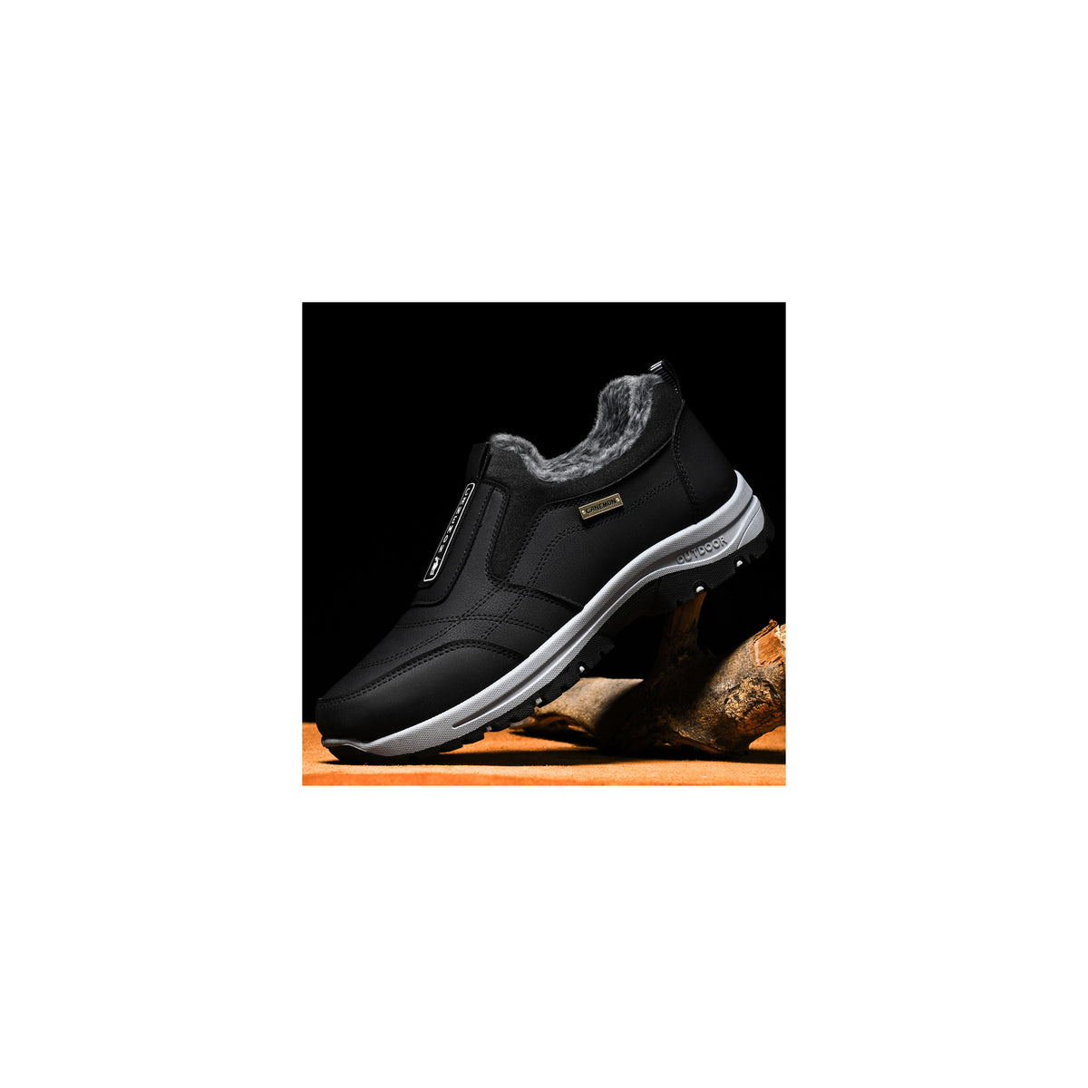 CANEMON 3371 Black fleece-lined winter slip-on shoes 02 view