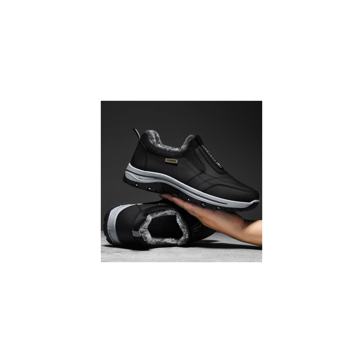 CANEMON 3371 Black fleece-lined winter slip-on shoes 03 view