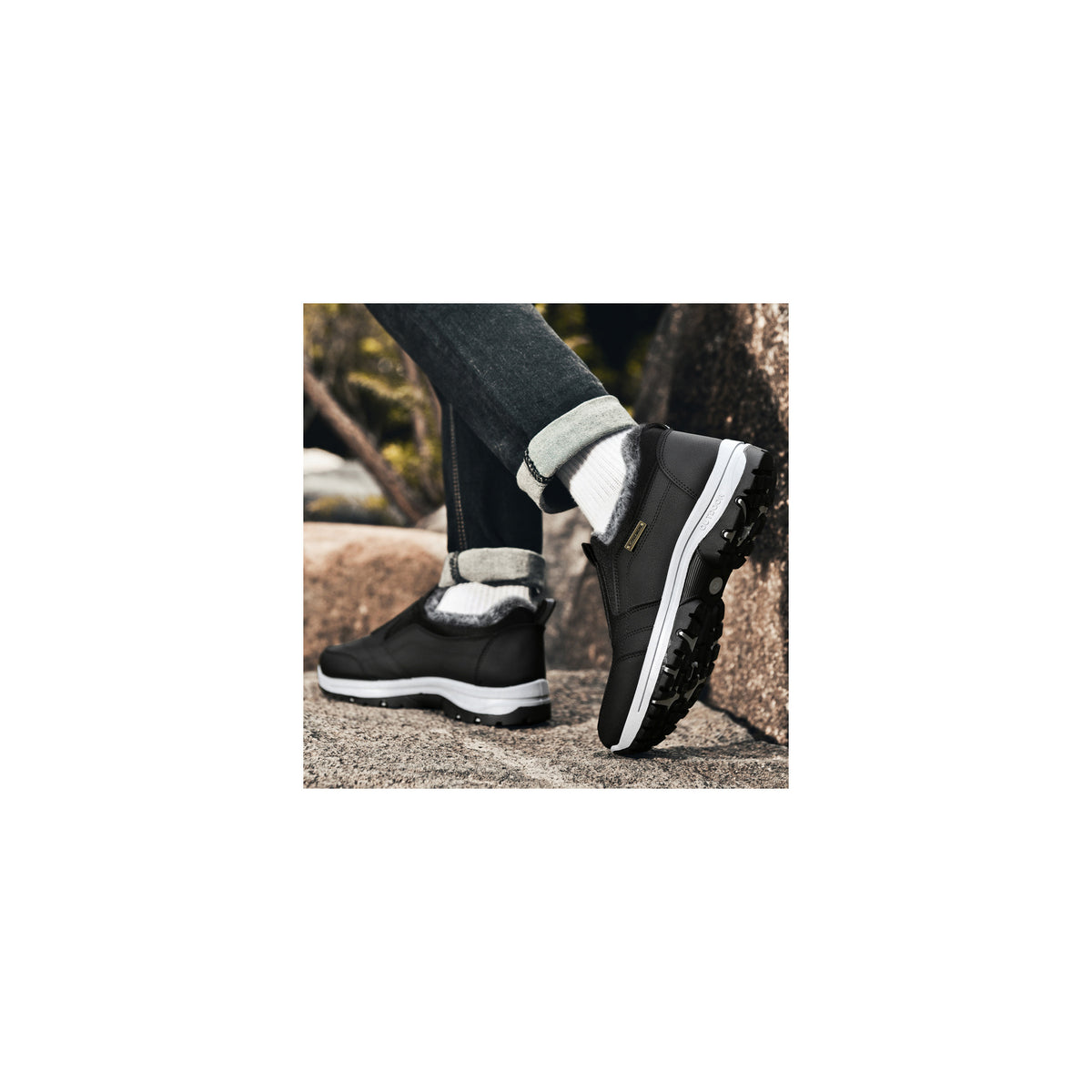 CANEMON 3371 Black fleece-lined winter slip-on shoes 04 view
