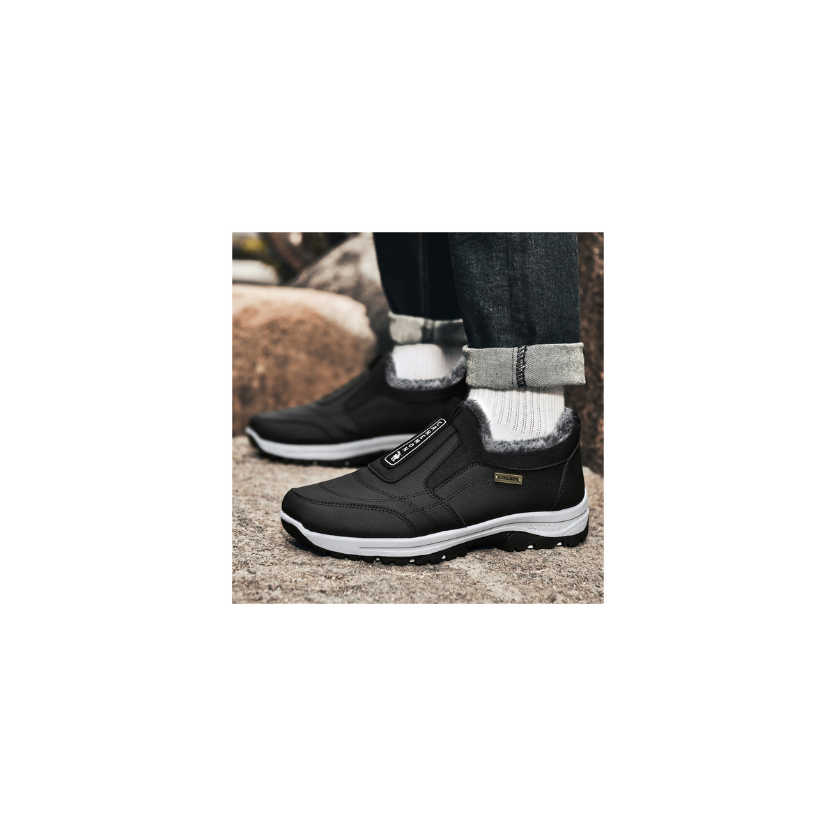 CANEMON 3371 Black fleece-lined winter slip-on shoes 05 view