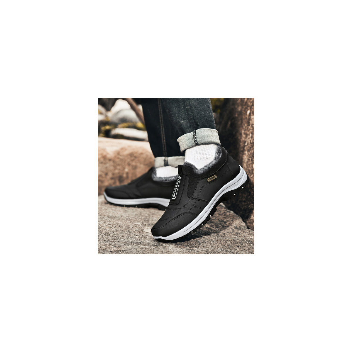 CANEMON 3371 Black fleece-lined winter slip-on shoes 06 view