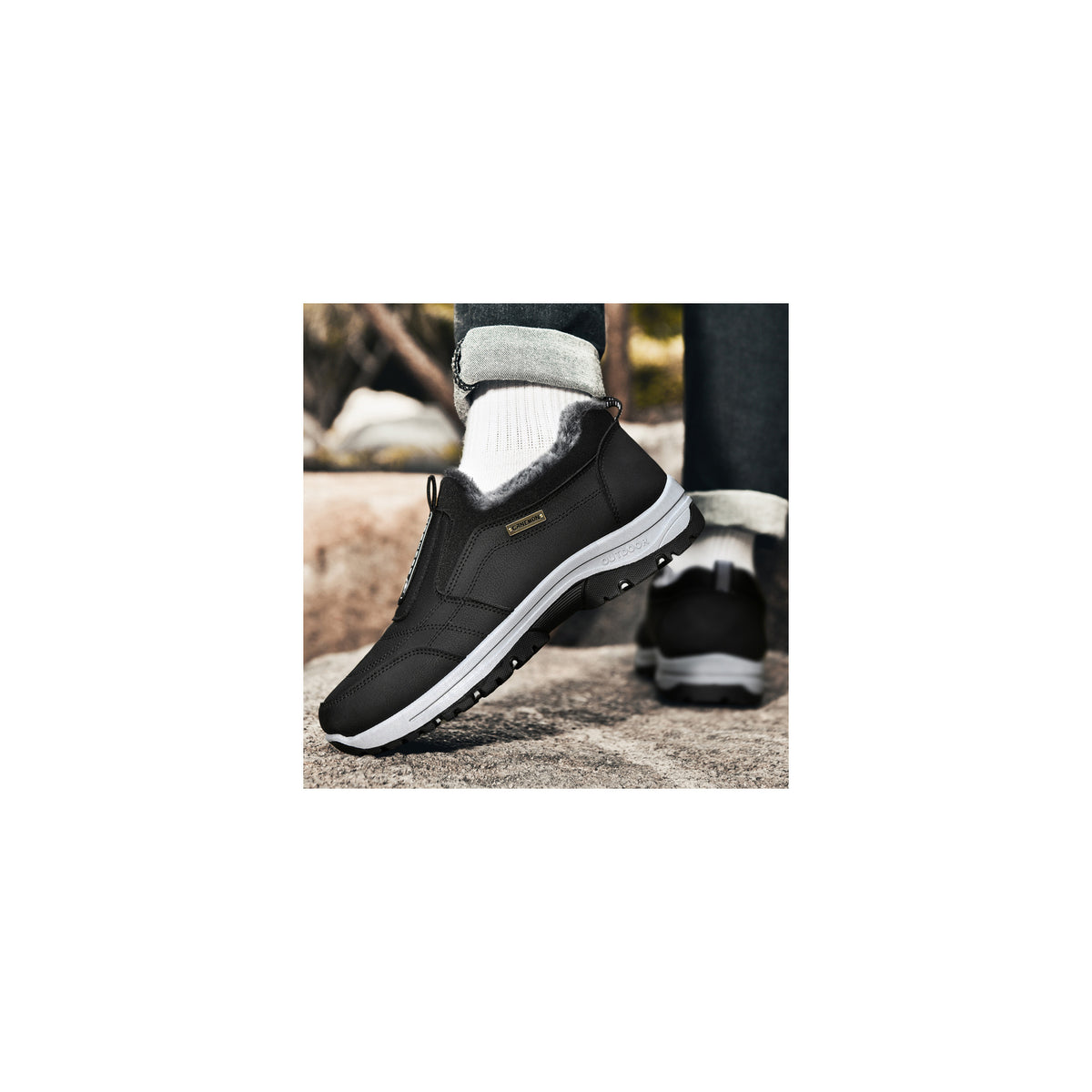 CANEMON 3371 Black fleece-lined winter slip-on shoes 07 view