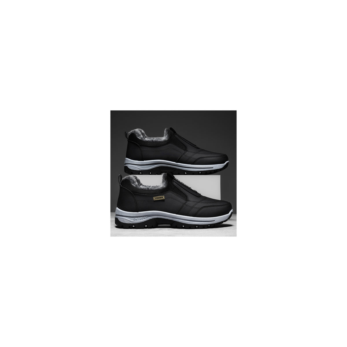 CANEMON 3371 Black fleece-lined winter slip-on shoes main view