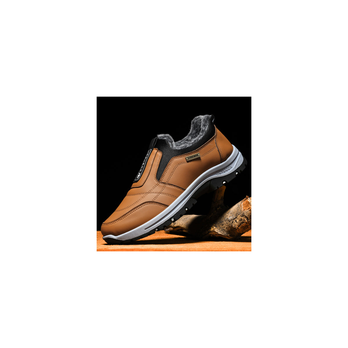 CANEMON 3371 Brown fleece-lined winter slip-on shoes 02 view