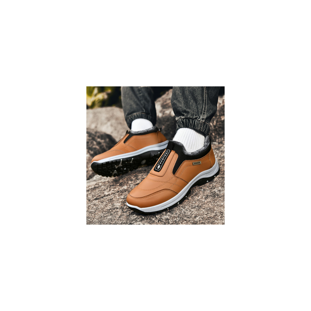 CANEMON 3371 Brown fleece-lined winter slip-on shoes 04 view
