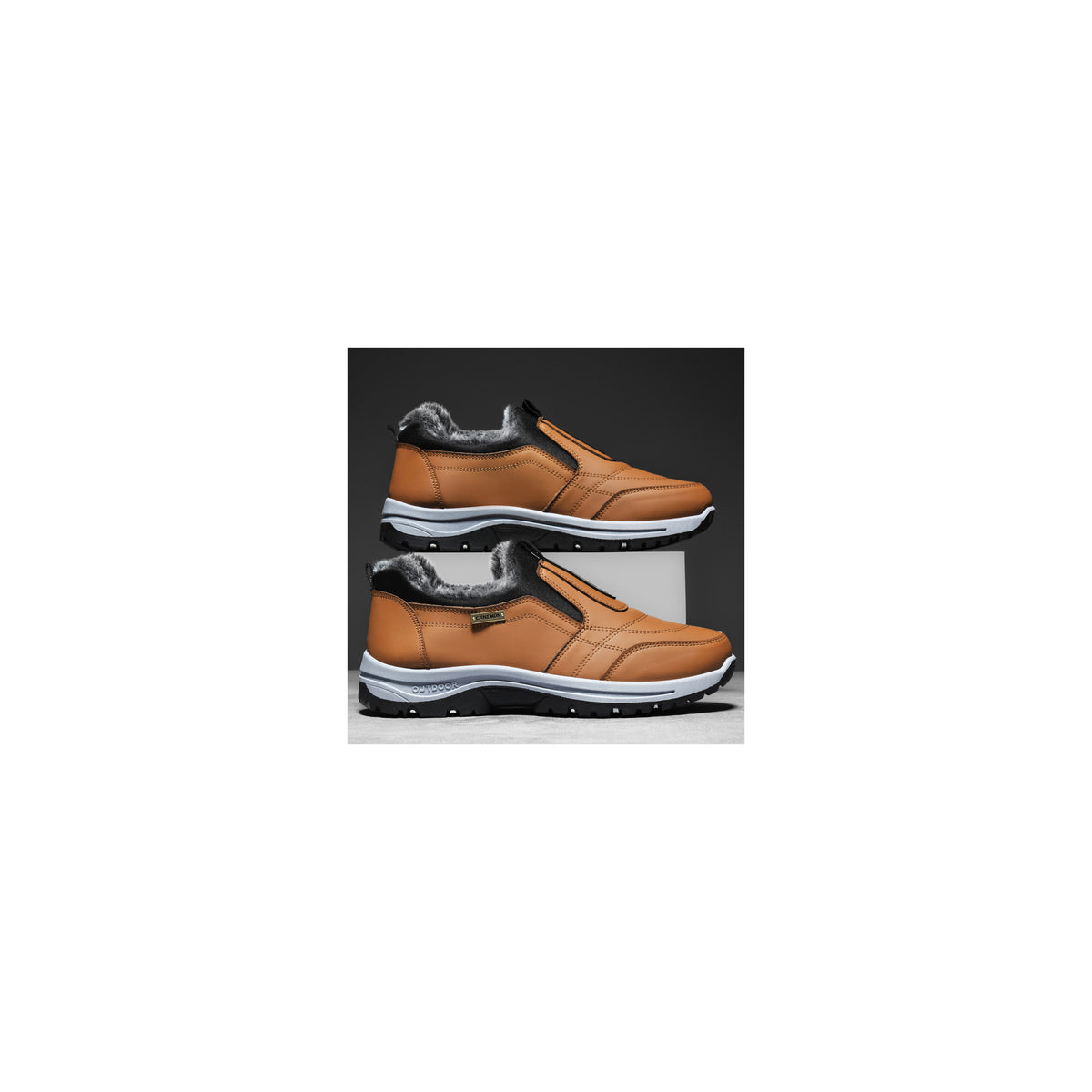 CANEMON 3371 Brown fleece-lined winter slip-on shoes main view