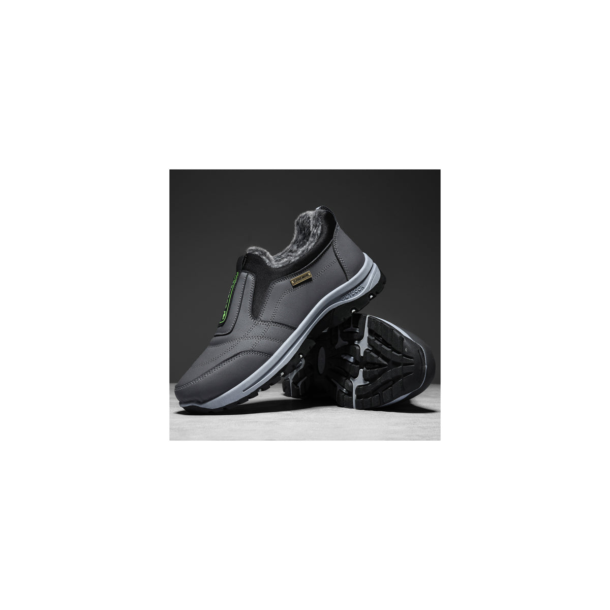 CANEMON 3371 Gray fleece-lined winter slip-on shoes 01 view