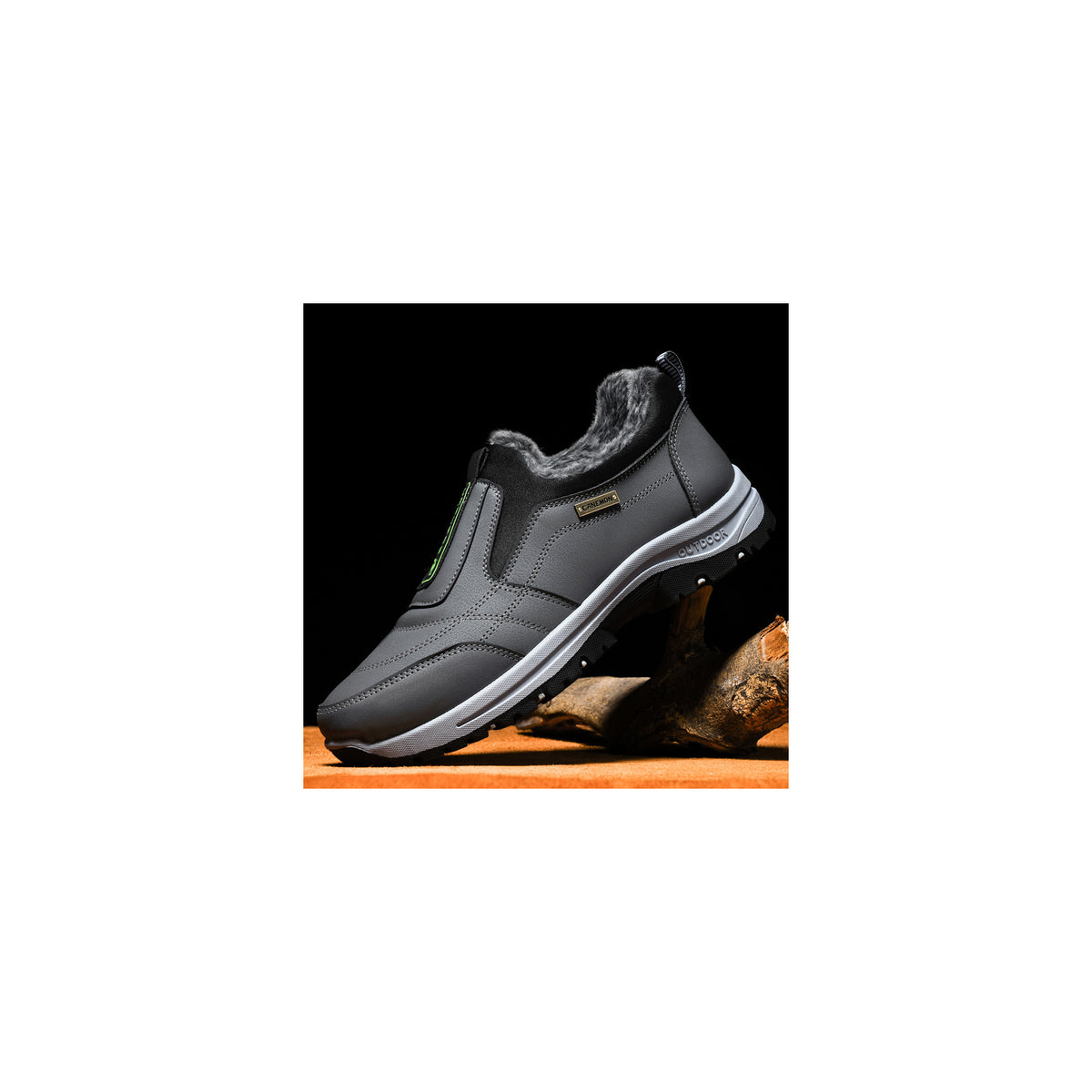 CANEMON 3371 Gray fleece-lined winter slip-on shoes 02 view