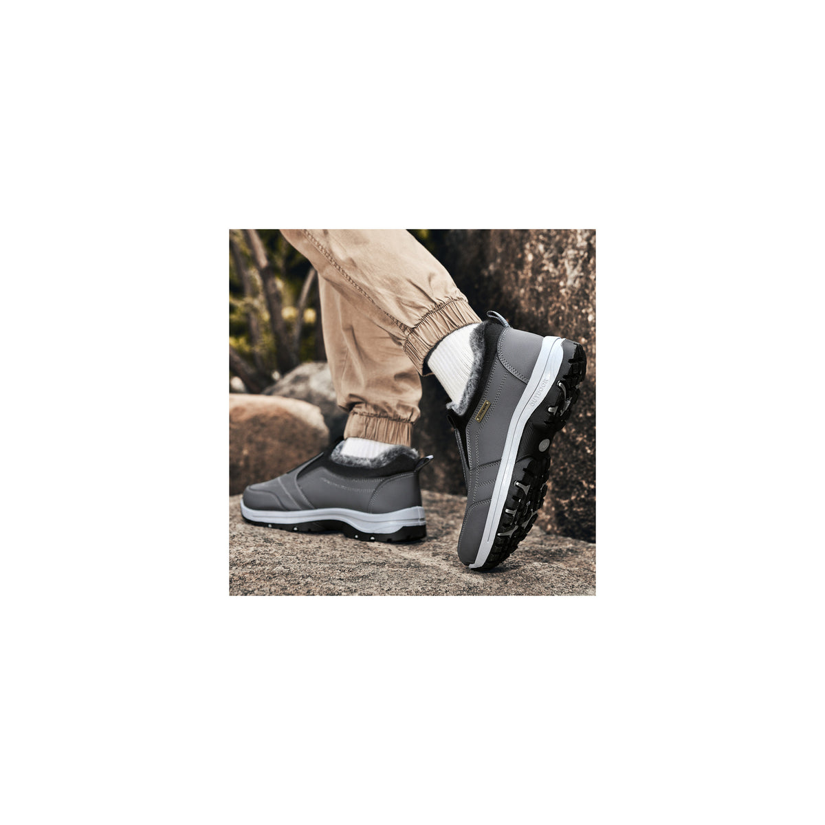CANEMON 3371 Gray fleece-lined winter slip-on shoes 04 view