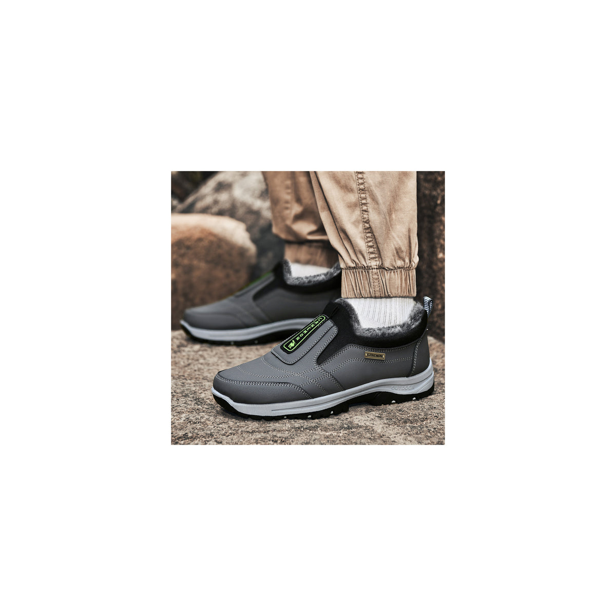 CANEMON 3371 Gray fleece-lined winter slip-on shoes 05 view