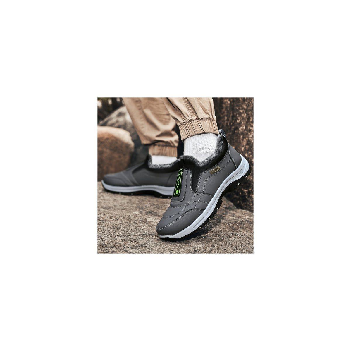 CANEMON 3371 Gray fleece-lined winter slip-on shoes 06 view