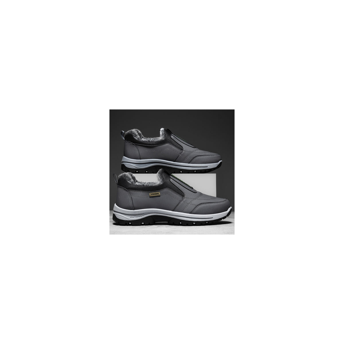CANEMON 3371 Gray fleece-lined winter slip-on shoes main view