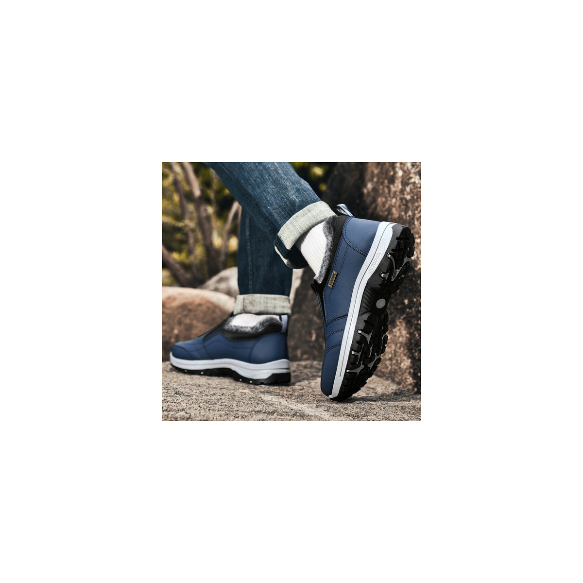 CANEMON 3371 Navy fleece-lined winter slip-on shoes 04 view