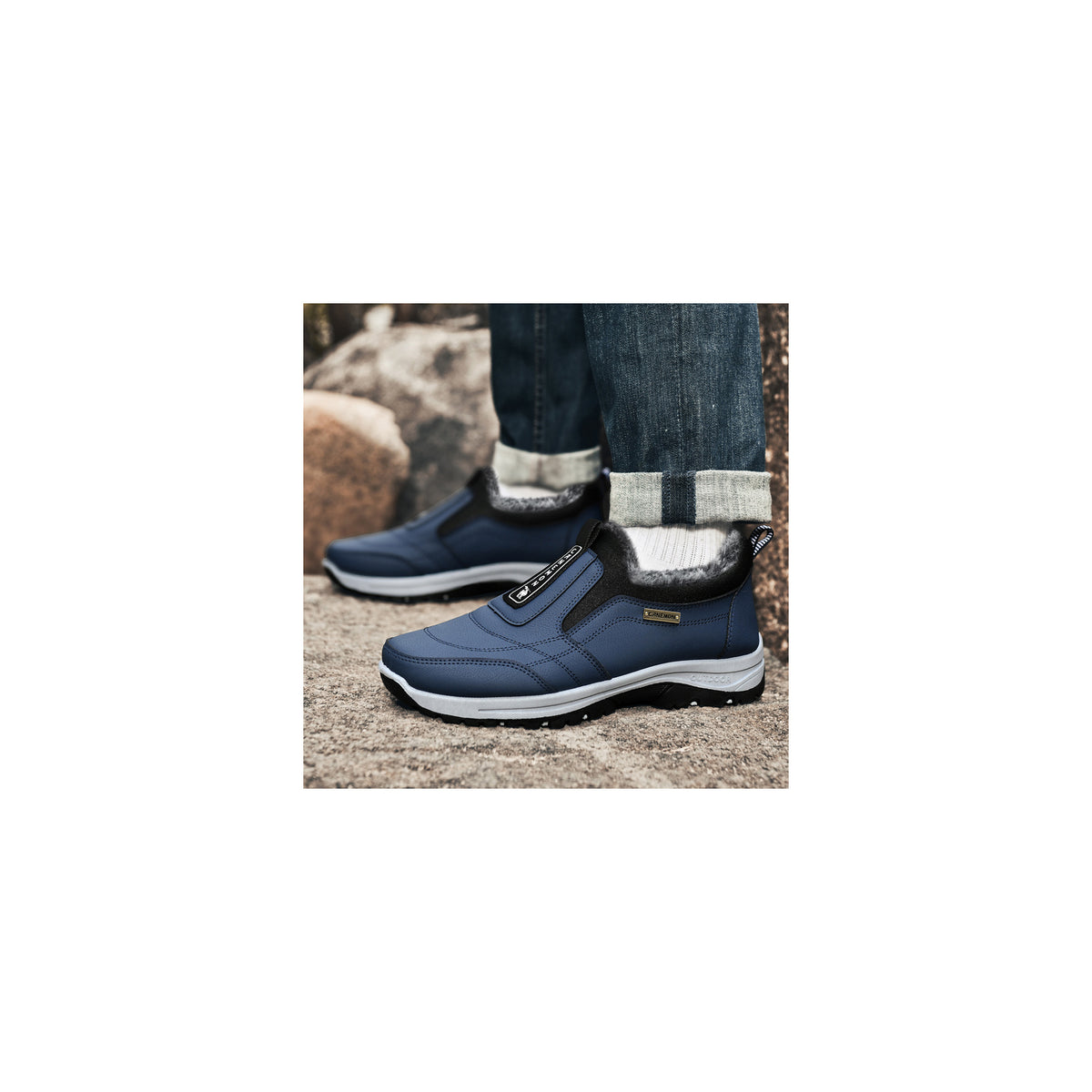 CANEMON 3371 Navy fleece-lined winter slip-on shoes 05 view