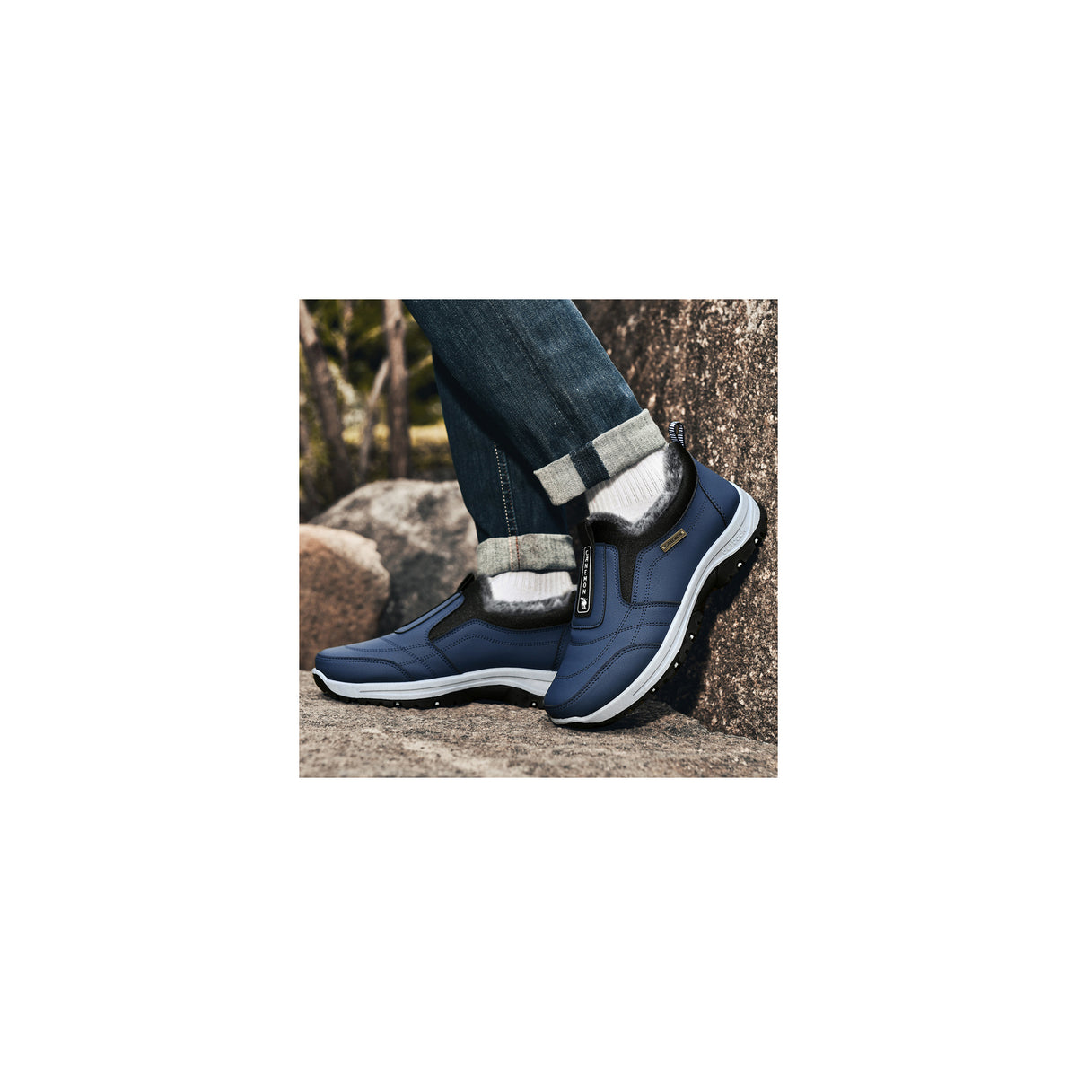 CANEMON 3371 Navy fleece-lined winter slip-on shoes 07 view