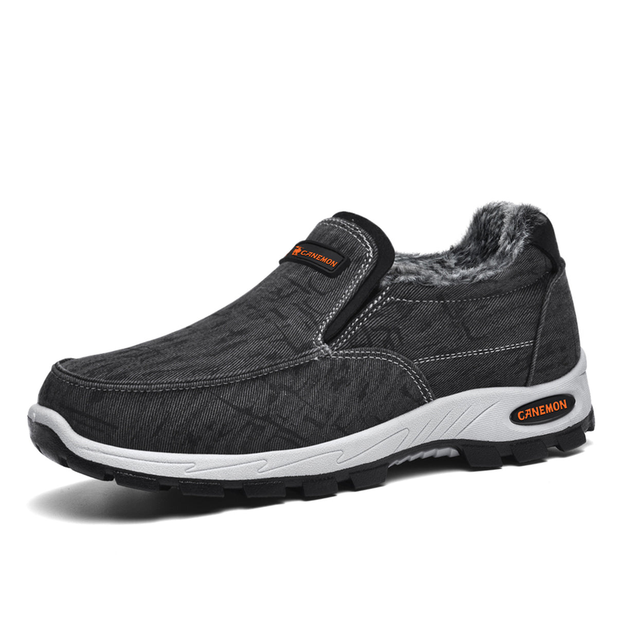 CANEMON 339 black plush-lined slip-on shoe on white background