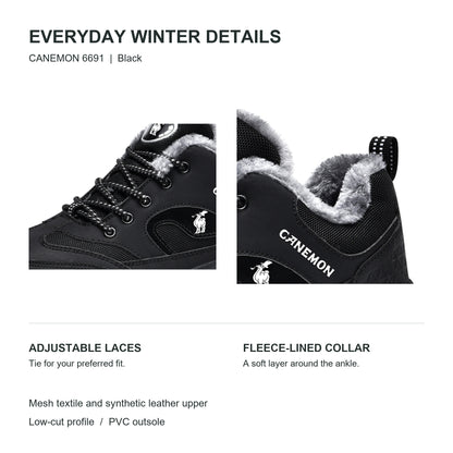 CANEMON Men's Fleece-Lined Winter Walking Shoes 6691 in Black, view 7