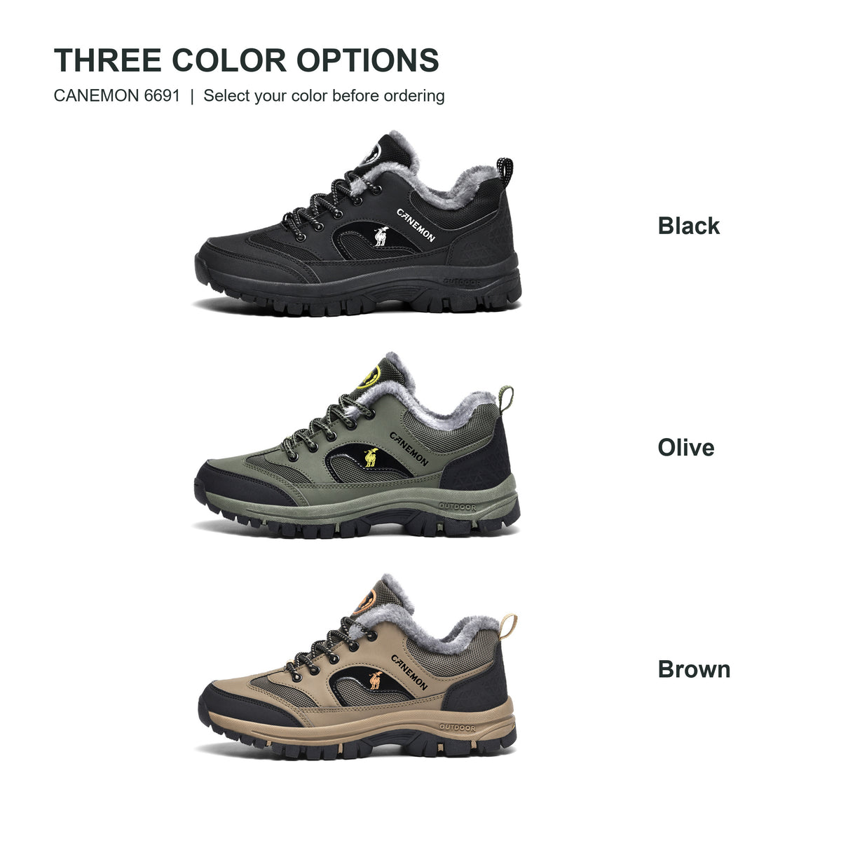 CANEMON Men's Fleece-Lined Winter Walking Shoes 6691, view 10