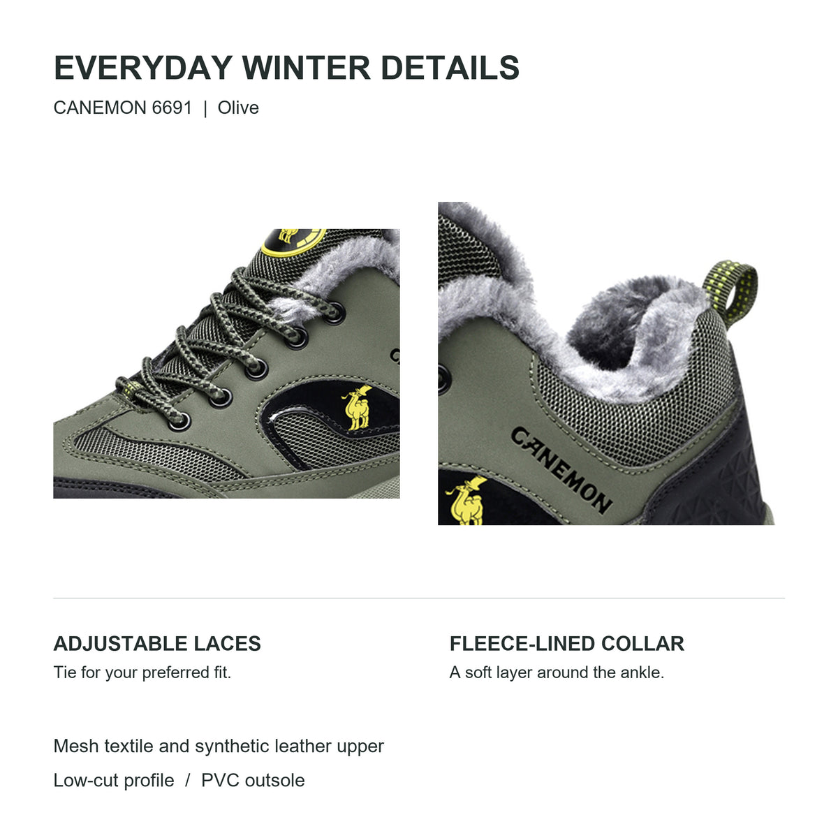 CANEMON Men's Fleece-Lined Winter Walking Shoes 6691, view 8