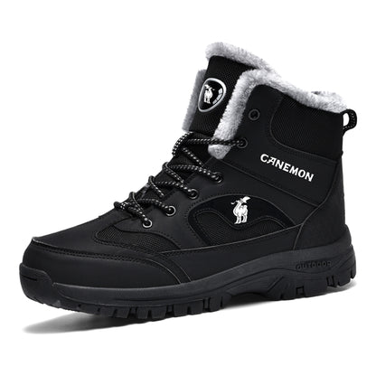 CANEMON 6692 black fleece-lined lace-up ankle boot, white background
