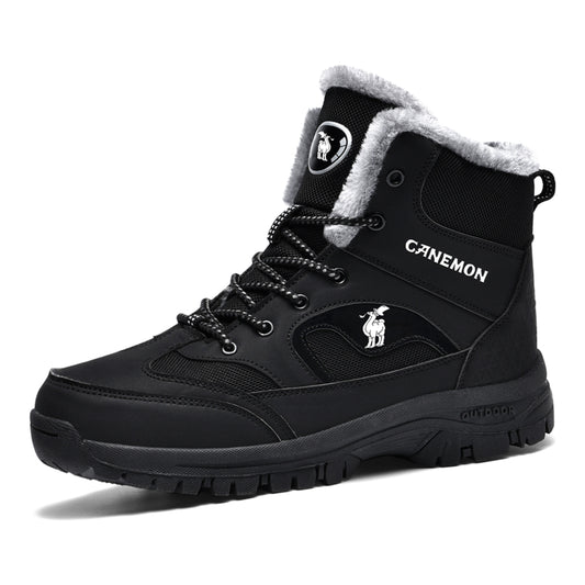 CANEMON 6692 black fleece-lined lace-up ankle boot, white background