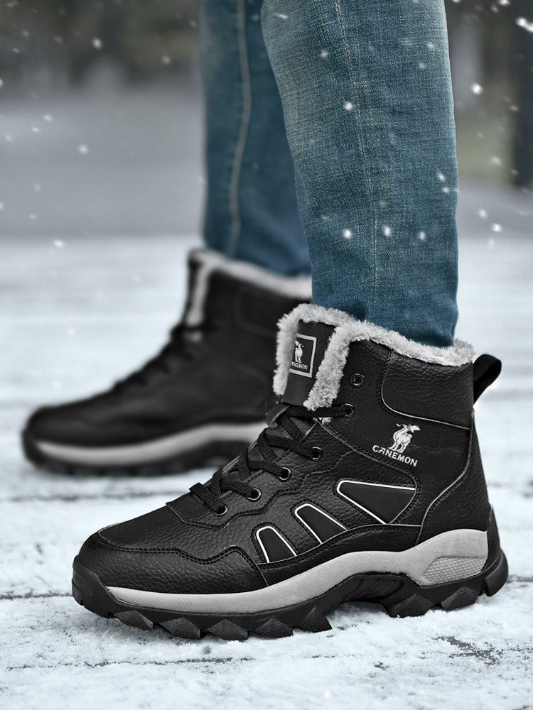 CANEMON men's black fleece-lined winter boots