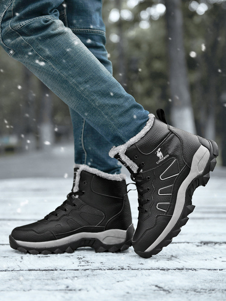 CANEMON men's black fleece-lined winter boots