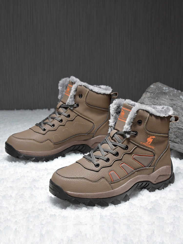 CANEMON men's brown fleece-lined winter boots