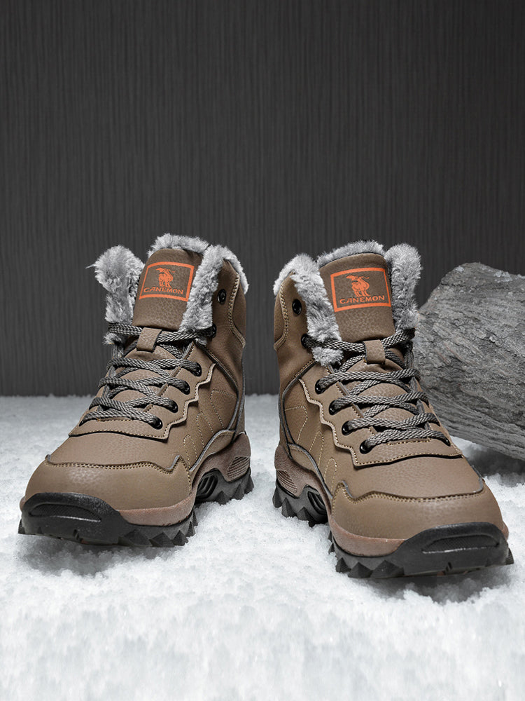 CANEMON men's brown fleece-lined winter boots