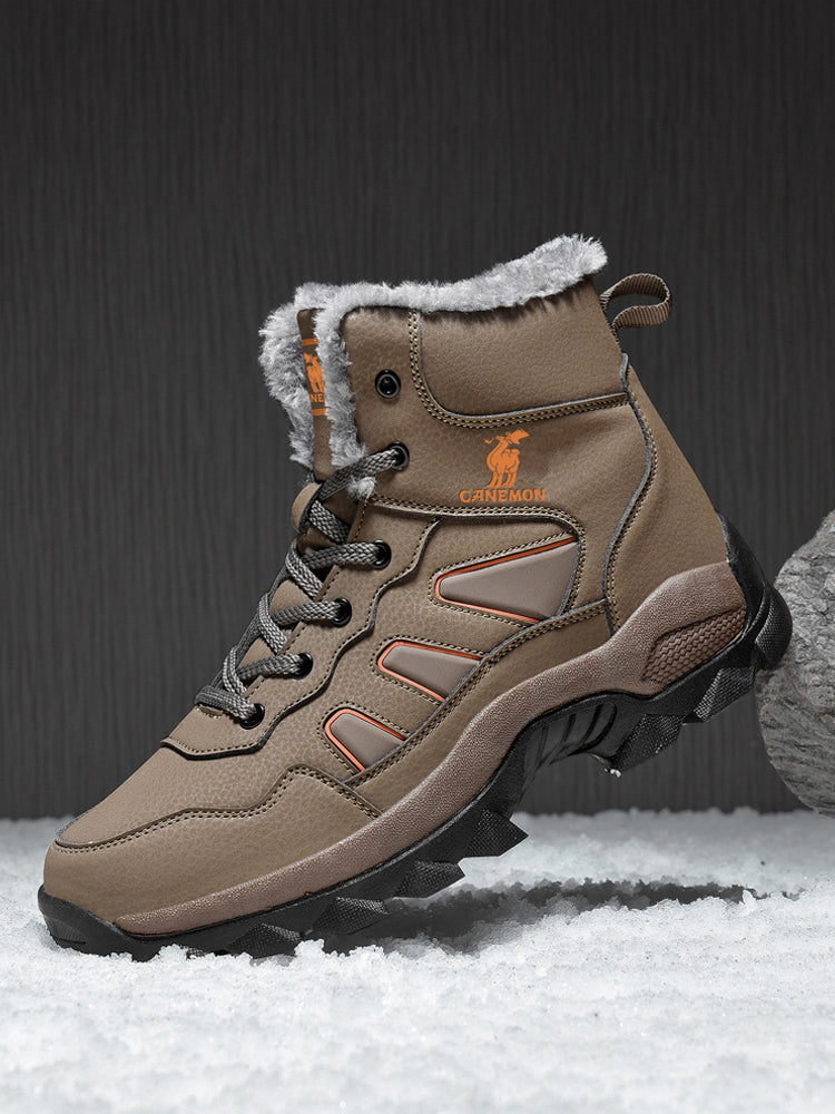 CANEMON men's brown fleece-lined winter boots