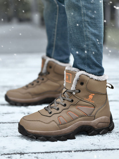 CANEMON men's brown fleece-lined winter boots