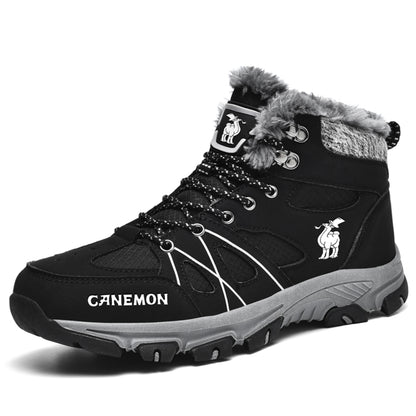 CANEMON 935 black fleece-lined lace-up ankle boots - angle view