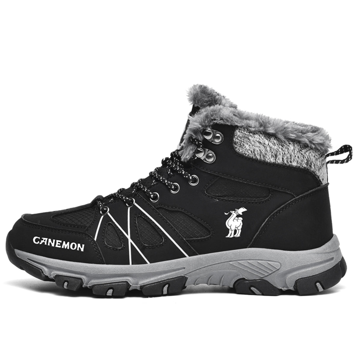 CANEMON 935 black fleece-lined lace-up ankle boots - main view