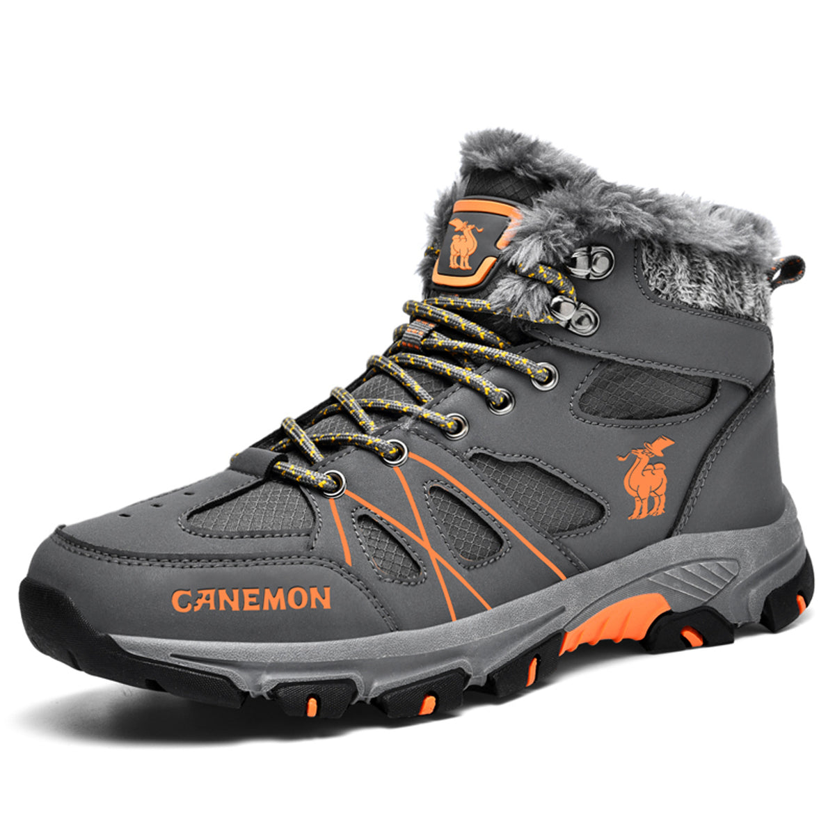CANEMON 935 gray fleece-lined lace-up ankle boots - angle view