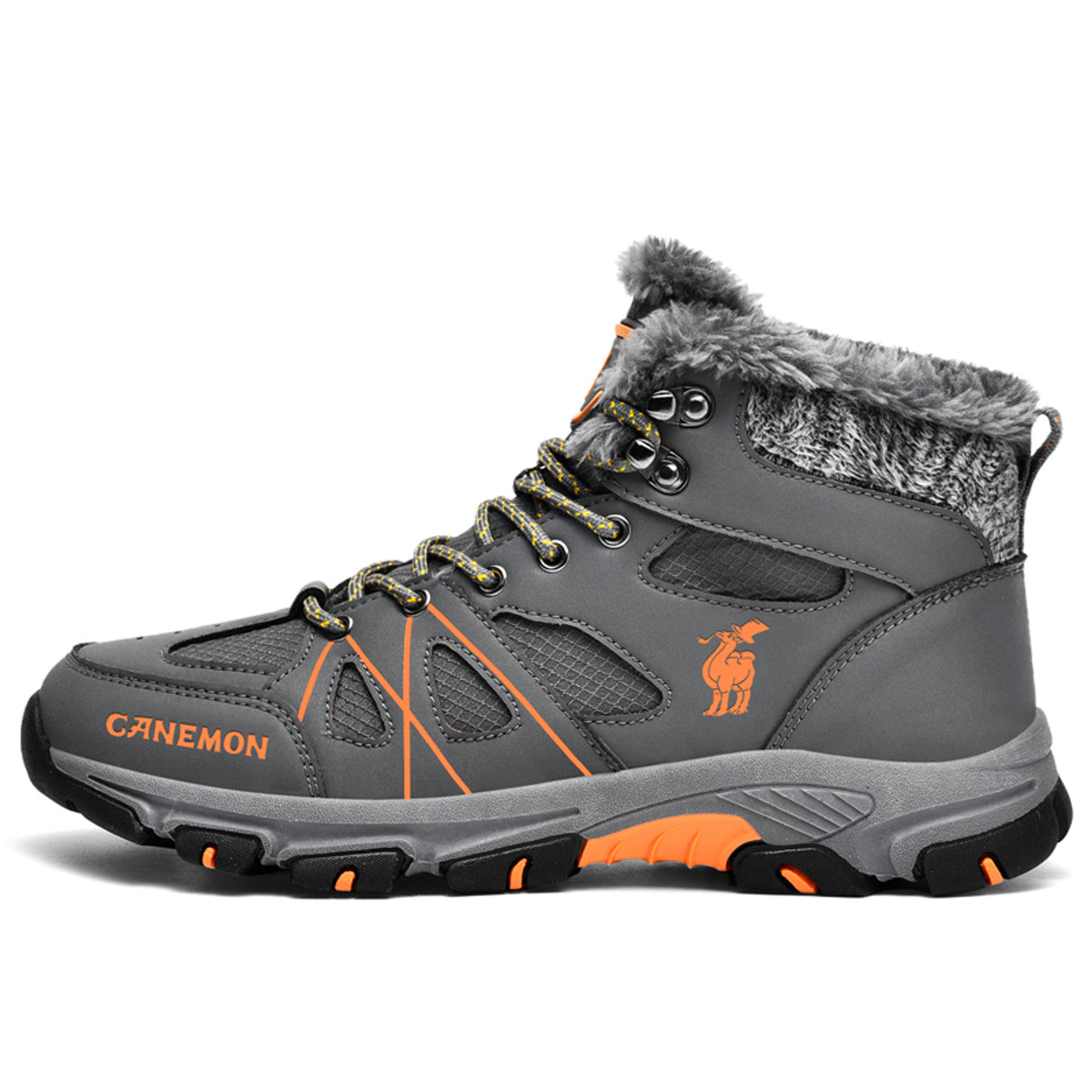 CANEMON 935 gray fleece-lined lace-up ankle boots - main view