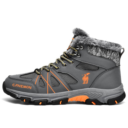 CANEMON 935 gray fleece-lined lace-up ankle boots - main view