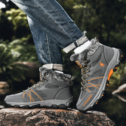 CANEMON 935 gray fleece-lined lace-up ankle boots - onfoot view