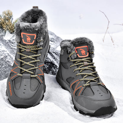 CANEMON 935 gray fleece-lined lace-up ankle boots - pair view