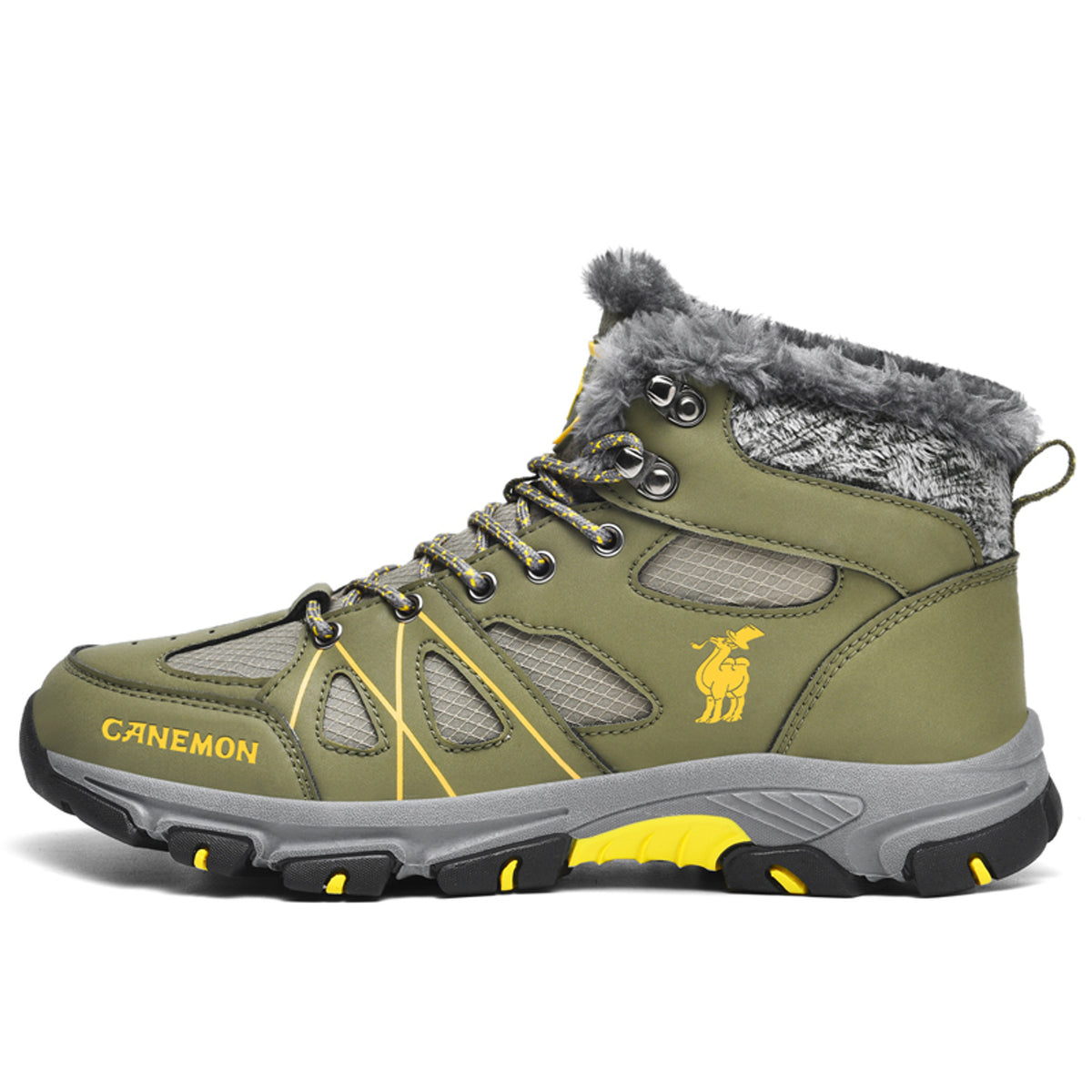 CANEMON 935 olive fleece-lined lace-up ankle boots - main view