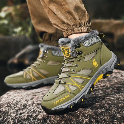CANEMON 935 olive fleece-lined lace-up ankle boots - onfoot view