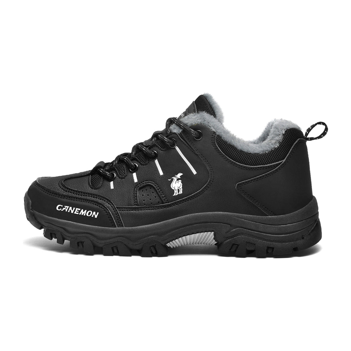 CANEMON LY9739 men's plush-lined low-top lace-up shoes, black