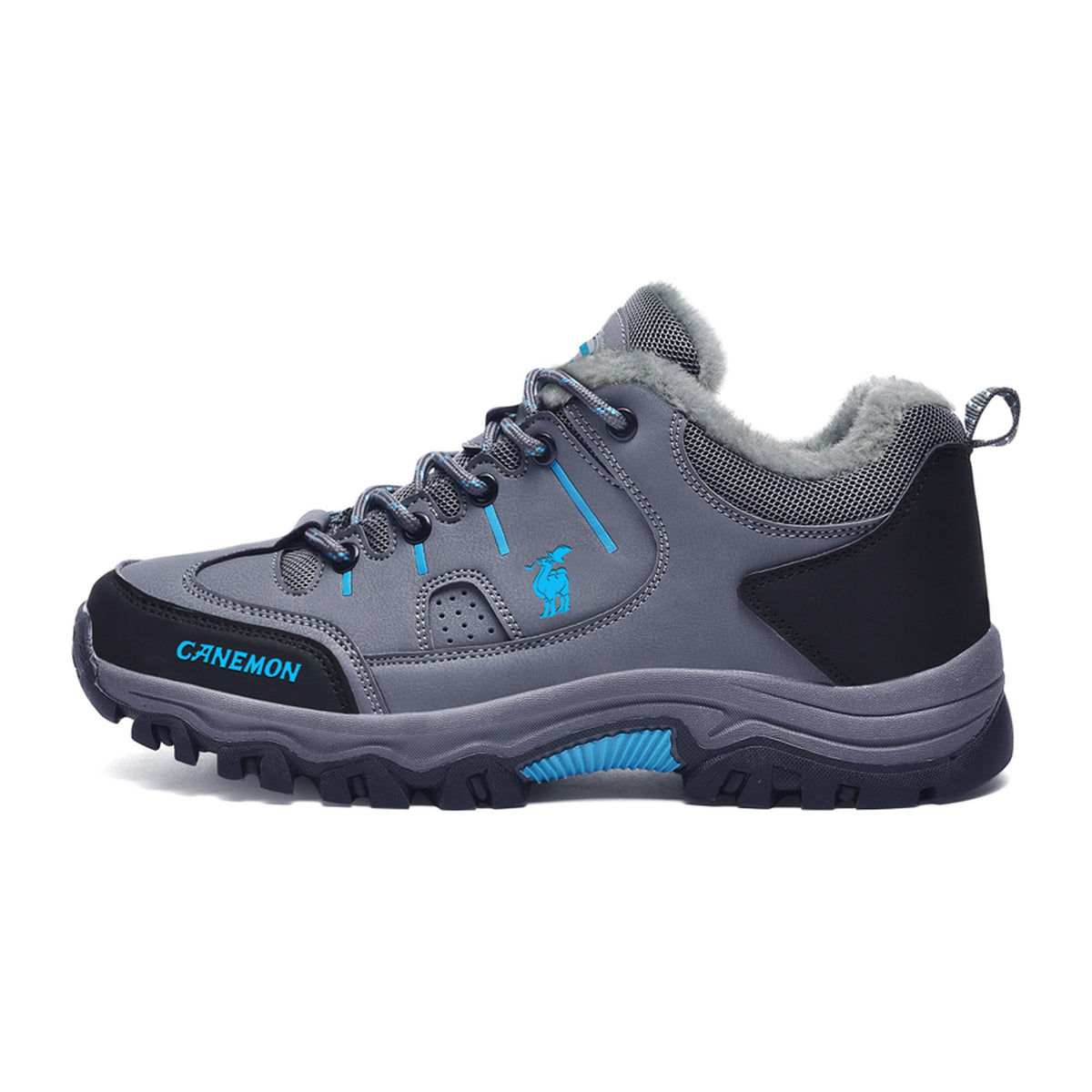 CANEMON LY9739 men's plush-lined low-top lace-up shoes, blue-gray