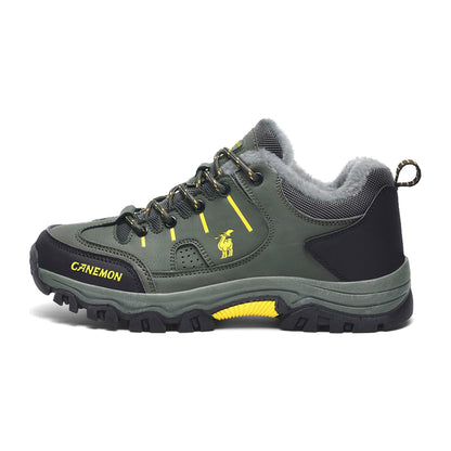 CANEMON LY9739 men's plush-lined low-top lace-up shoes, green