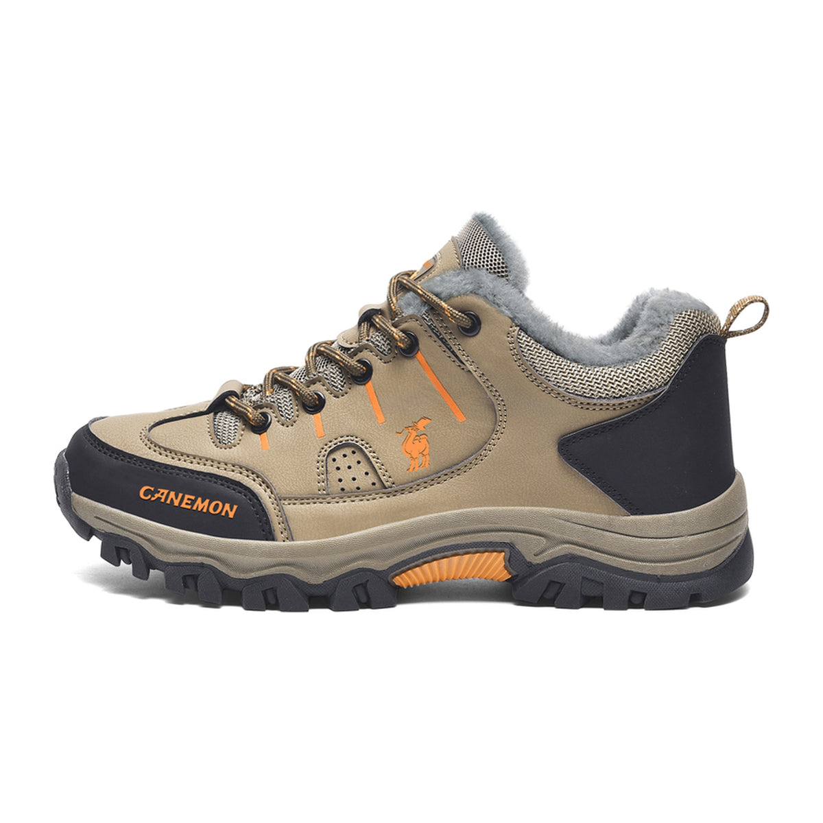 CANEMON LY9739 men's plush-lined low-top lace-up shoes, sand