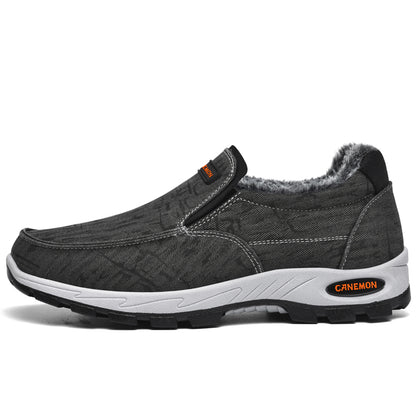 CANEMON 339 black men's fleece-lined slip-on shoe on white